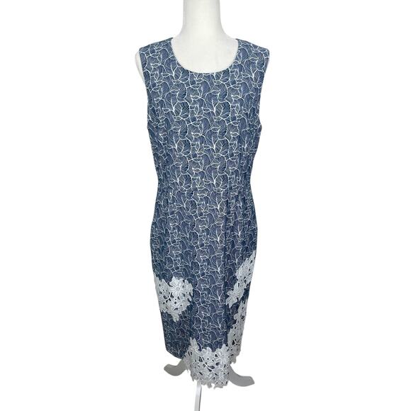 Alberto Makali Lace Trim Midi Dress Set Blue White Mother of The Bride Size 12/L - Picture 7 of 16